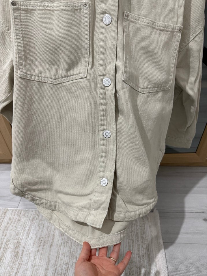 Bershka Gri Düğmeli Kadın jean ceket Gömlek - Görsel 5