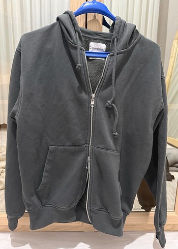 Gri Kapüşonlu Fermuarlı bershka sweatshirt - Görsel 4