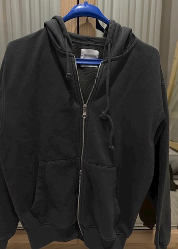 Gri Kapüşonlu Fermuarlı bershka sweatshirt - Görsel 2