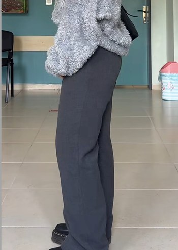 Gri Kadın Regular Fit Düz Kesim Pantolon mathilda gri kumaş pant - Görsel 3