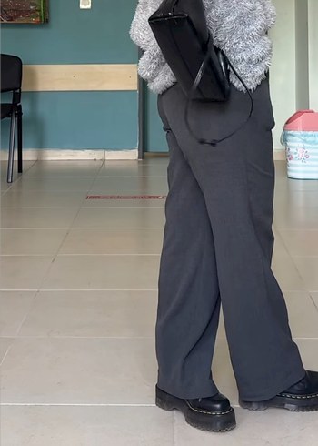 Gri Kadın Regular Fit Düz Kesim Pantolon mathilda gri kumaş pant - Görsel 4