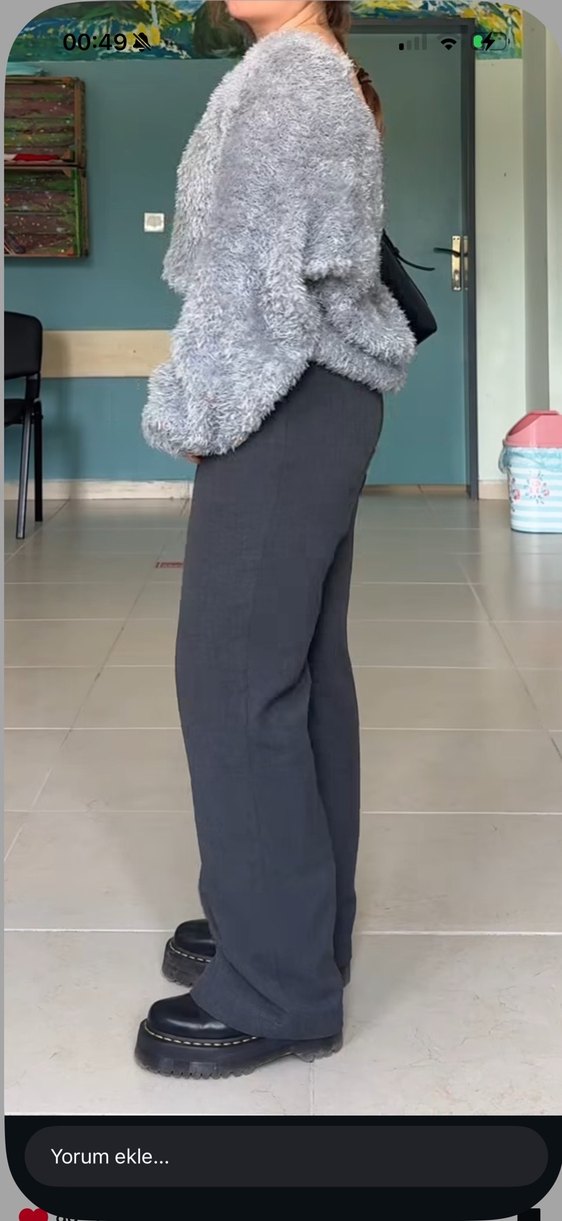 Gri Kadın Regular Fit Düz Kesim Pantolon mathilda gri kumaş pant - Görsel 3