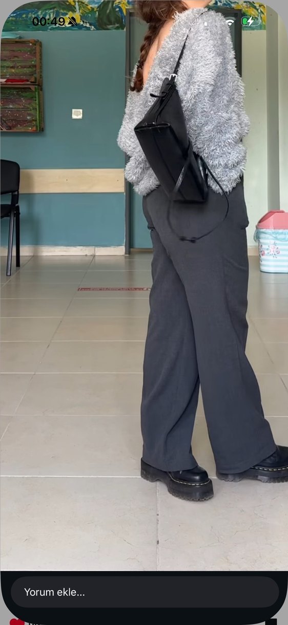 Gri Kadın Regular Fit Düz Kesim Pantolon mathilda gri kumaş pant - Görsel 4