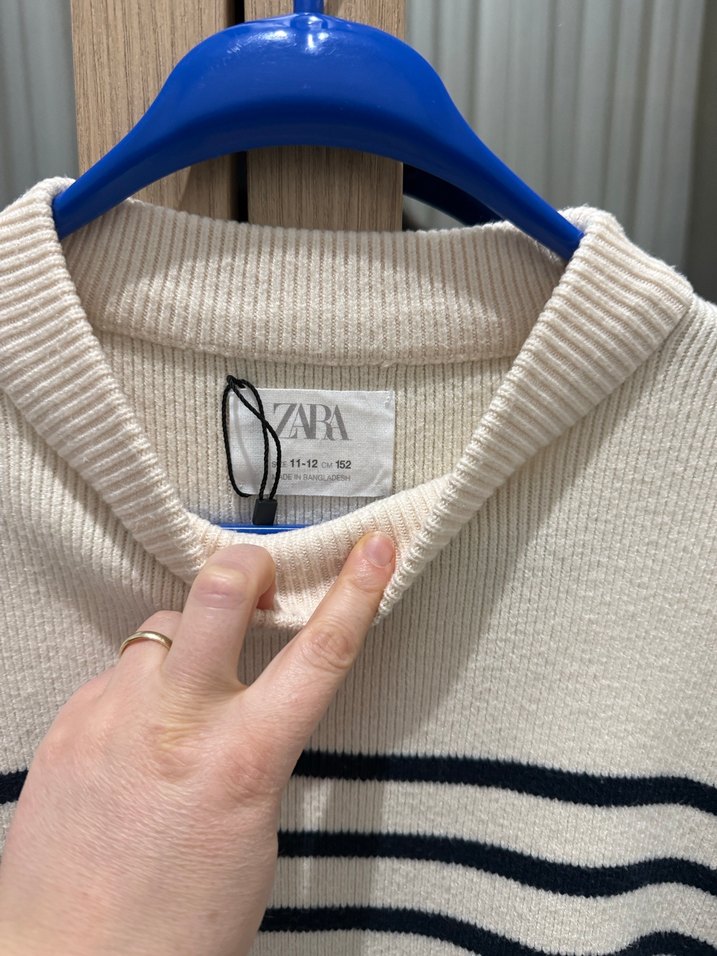 Çizgili Beyaz Gri Kadın Triko Kazak - Görsel 2