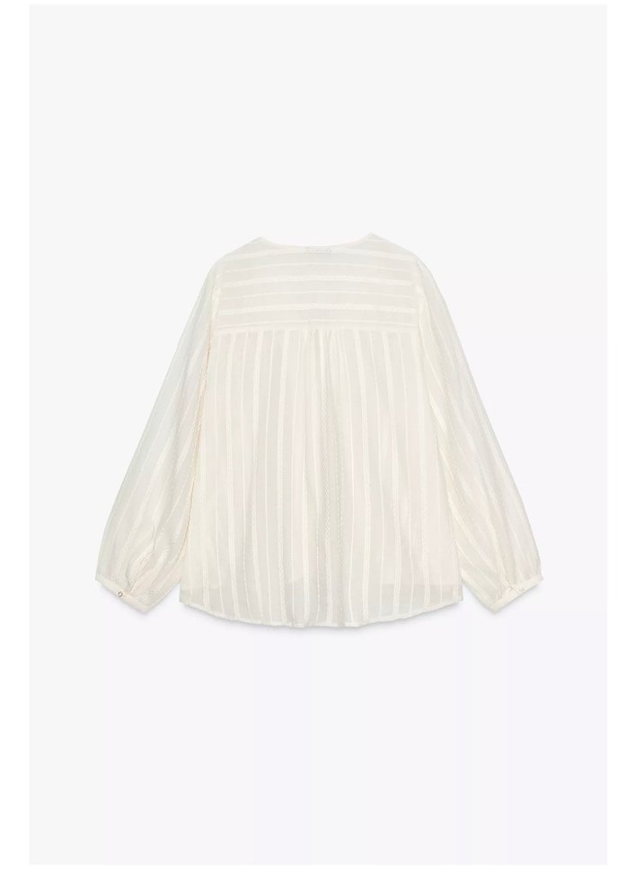 Beyaz Düğmeli Uzun Kollu Keten Kadın Gömlek zara - Görsel 2