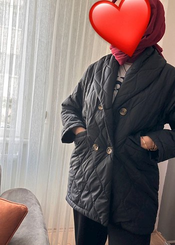 Düğmeli Siyah Kaban 40 42 44 beden uygun - Görsel 2