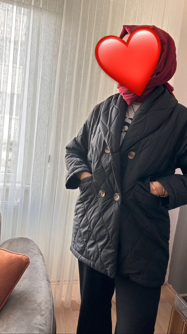 Düğmeli Siyah Kaban 40 42 44 beden uygun - Görsel 2