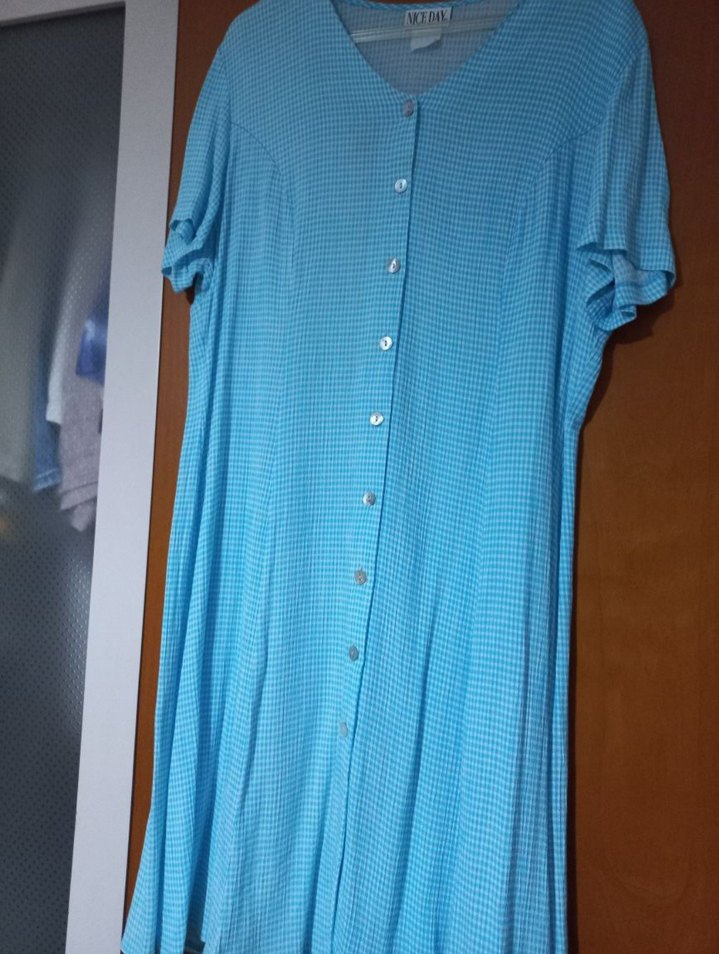 Düğmeli Mavi Uzun Kadın Elbise - Görsel 2