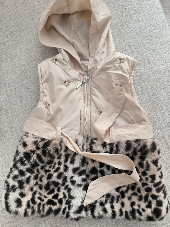 Leopar Desenli Kürklü Kız Yeleği - Görsel 4