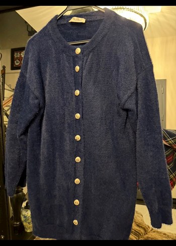 Düğmeli Lacivert Midi Kadın Hırka - Görsel 2