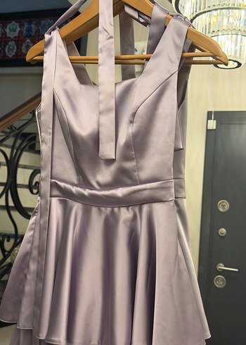 Uzun Askılı Mor Drapeli Abiye Elbise - Görsel 2