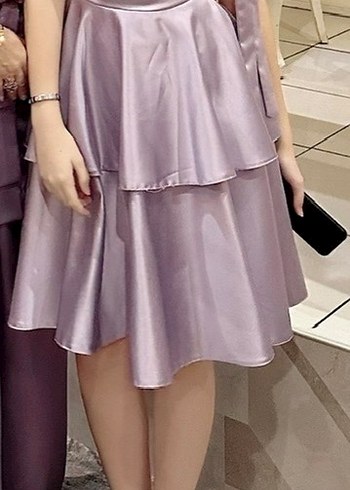 Uzun Askılı Mor Drapeli Abiye Elbise - Görsel 6