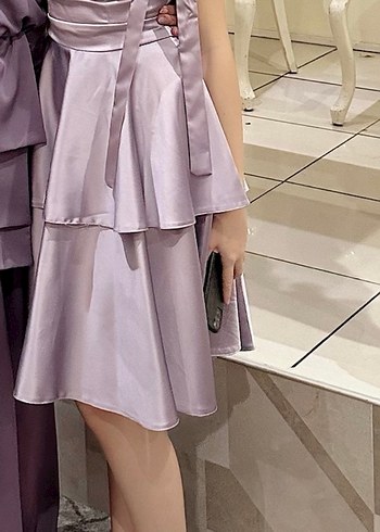 Uzun Askılı Mor Drapeli Abiye Elbise - Görsel 7