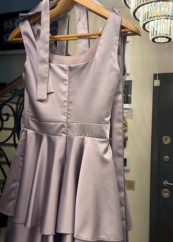 Uzun Askılı Mor Drapeli Abiye Elbise - Görsel 5