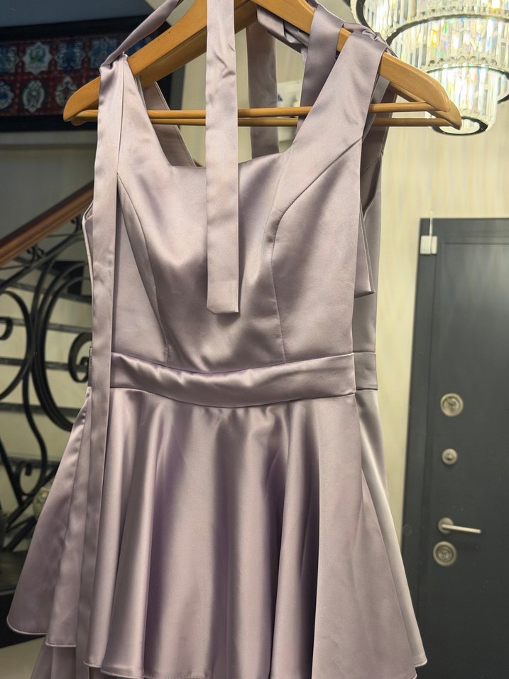 Uzun Askılı Mor Drapeli Abiye Elbise - Görsel 2