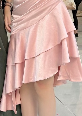 Pudra Pembe Straplez Uzun Abiye Elbise - Görsel 3