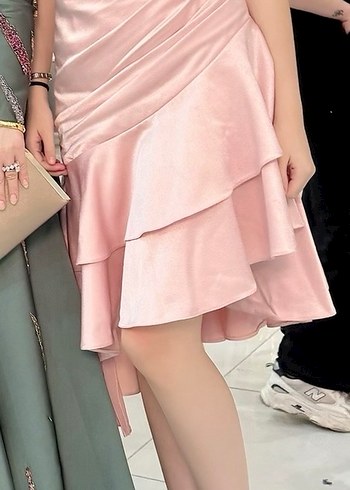 Pudra Pembe Straplez Uzun Abiye Elbise - Görsel 5