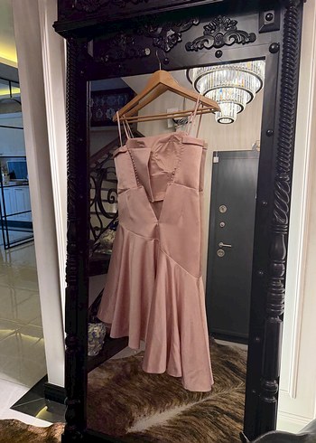 Pudra Pembe Straplez Uzun Abiye Elbise - Görsel 2