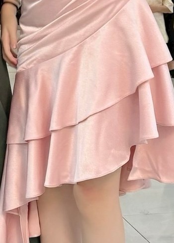 Pudra Pembe Straplez Uzun Abiye Elbise - Görsel 4