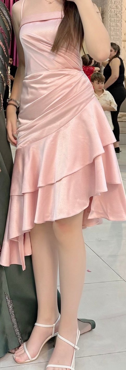 Pudra Pembe Straplez Uzun Abiye Elbise - Görsel 3