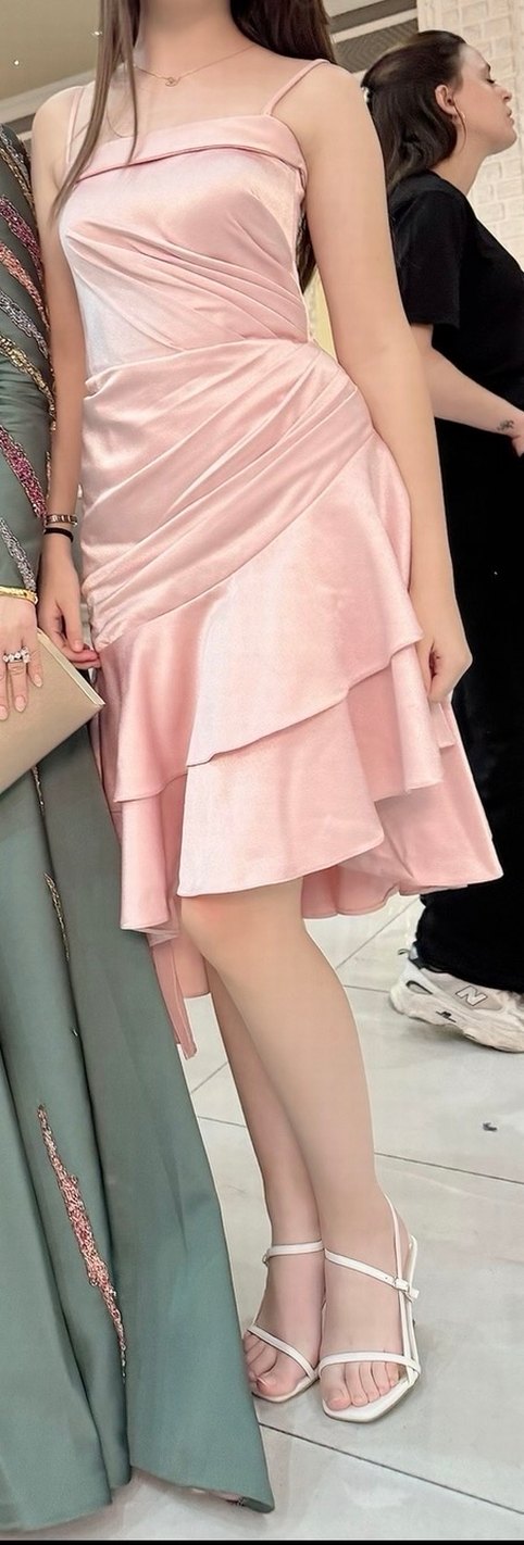 Pudra Pembe Straplez Uzun Abiye Elbise - Görsel 5