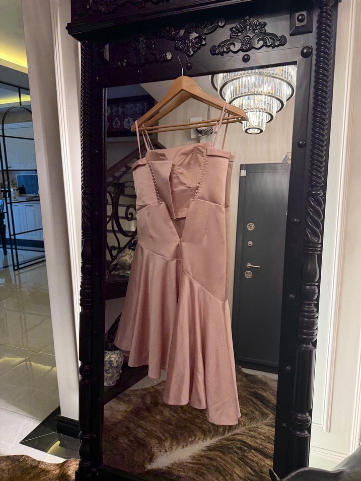 Pudra Pembe Straplez Uzun Abiye Elbise - Görsel 2