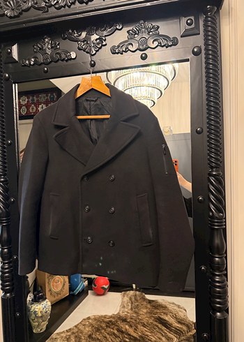 Siyah Midi Kadın Düğmeli Kaban - Görsel 4