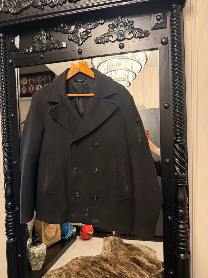 Siyah Midi Kadın Düğmeli Kaban - Görsel 4