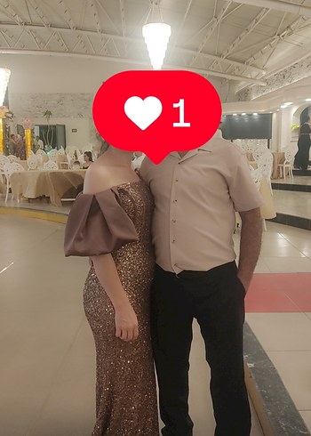 Abiye Uzun Parlak Kahverengi Abiye Elbise