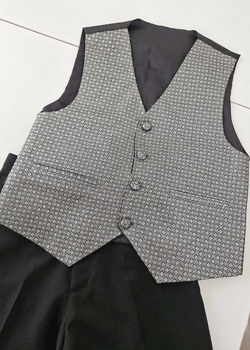 Gri Desenli Çocuk Yeleği ve pantolonu - Görsel 3