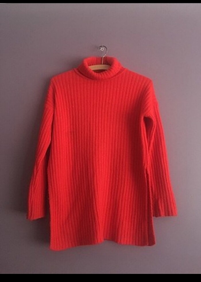 Kalın Yünlü Kırmızı Kazak - Görsel 3
