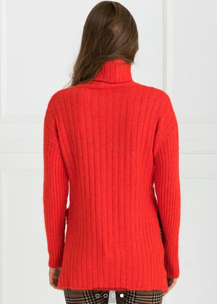 Kalın Yünlü Kırmızı Kazak - Görsel 4