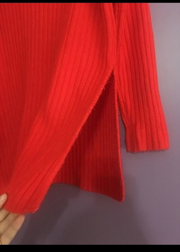 Kalın Yünlü Kırmızı Kazak - Görsel 5