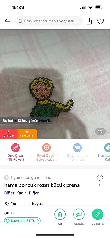 küçük prens rozet çanta aksesuari