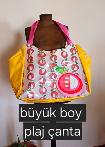 Büyük Boy Sarı Renkli Desenli Plaj Çantası