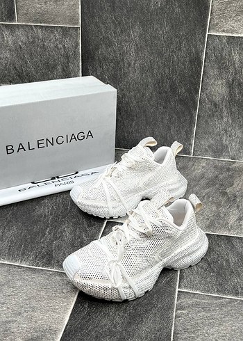 Beyaz Balenciaga Payetli Blok Topuklu Spor Ayakkabı