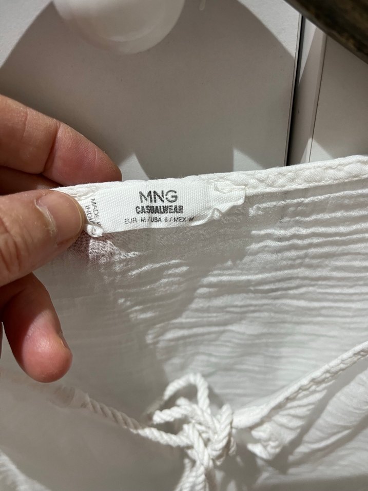 Bohem V Yaka Beyaz Keten Bluz - Görsel 2