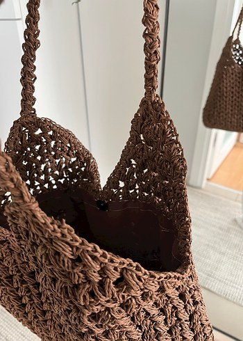 Örgü Bohem Kahverengi Kadın Çanta - Görsel 3