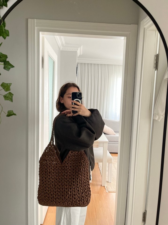 Örgü Bohem Kahverengi Kadın Çanta - Görsel 4