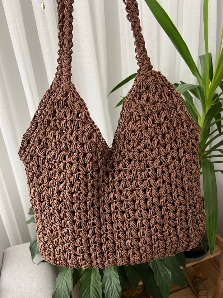 Örgü Bohem Kahverengi Kadın Çanta - Görsel 2