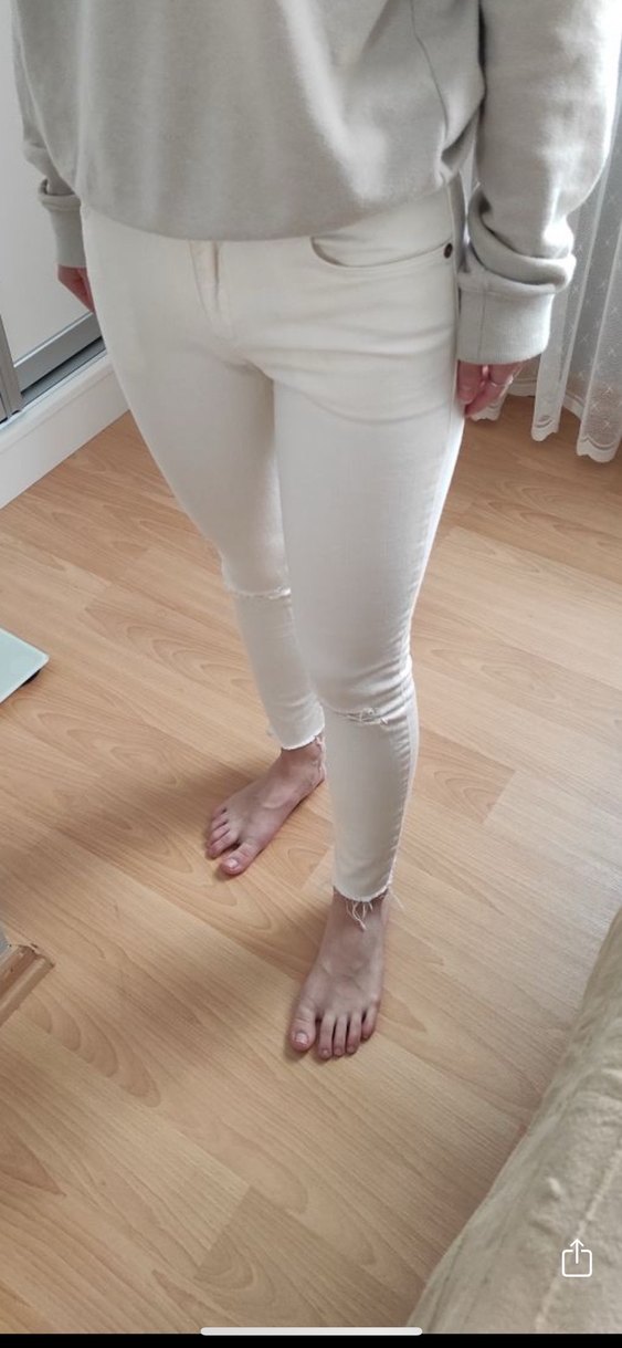 Beyaz Midi Kadın Kot Pantolon - Görsel 5