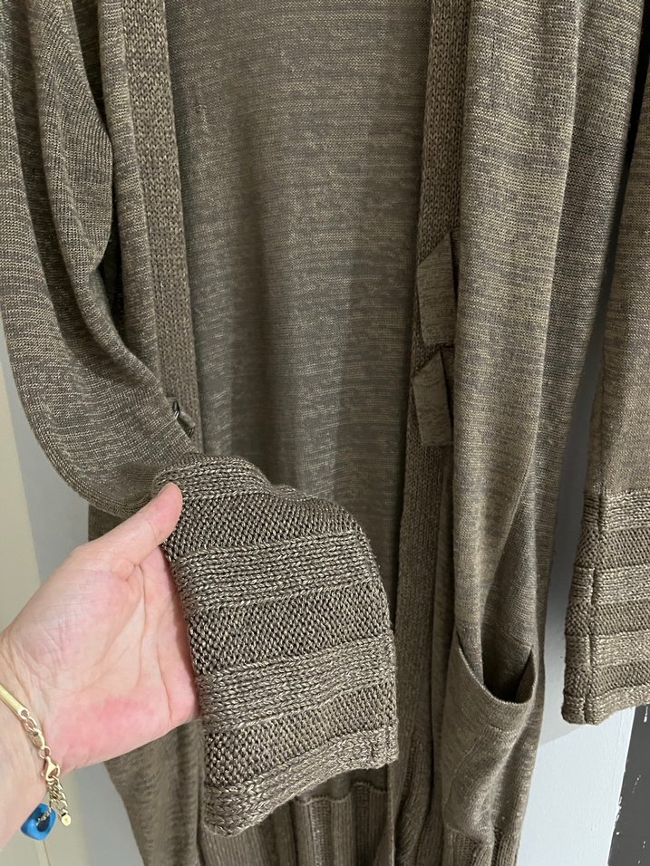 Kadın Uzun Kahverengi Triko Hırka - Görsel 3