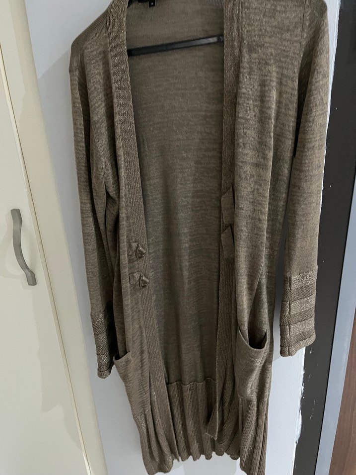 Kadın Uzun Kahverengi Triko Hırka - Görsel 2