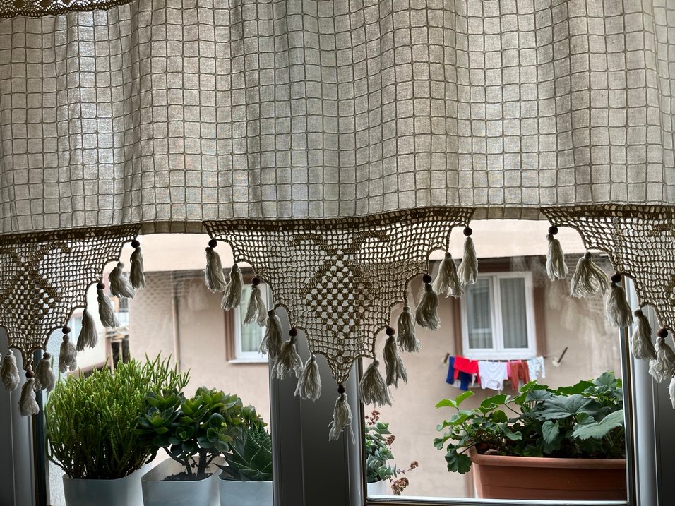 Bohem Tarzı El Yapımı Püsküllü Tül Perde - Görsel 2