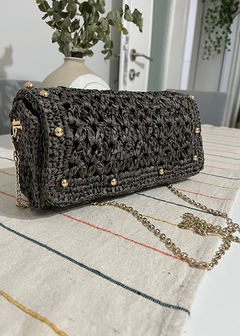 Zincir Detaylı Örgü Kahverengi Kadın Çanta - Görsel 2