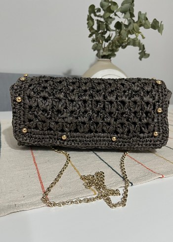 Zincir Detaylı Örgü Kahverengi Kadın Çanta - Görsel 3