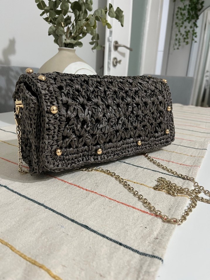 Zincir Detaylı Örgü Kahverengi Kadın Çanta - Görsel 2