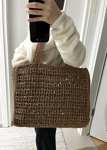 Örgü Bohem Tarz Kahverengi Kadın Çanta - Görsel 5