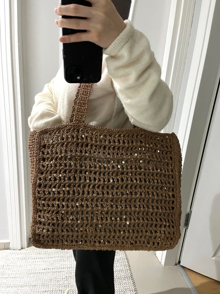 Örgü Bohem Tarz Kahverengi Kadın Çanta - Görsel 5