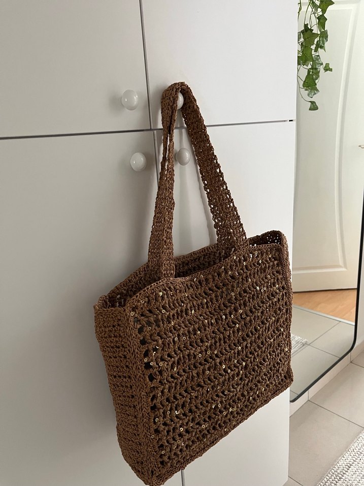 Örgü Bohem Tarz Kahverengi Kadın Çanta - Görsel 3